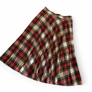CUCUMBER Red and White Midi Pleated A-Line Skirt
